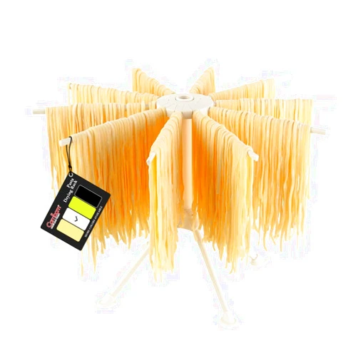 Cambom Foldable Pasta Drying Rack- Plastic Spaghetti Noodle Dryer with 10 Bar Handles White