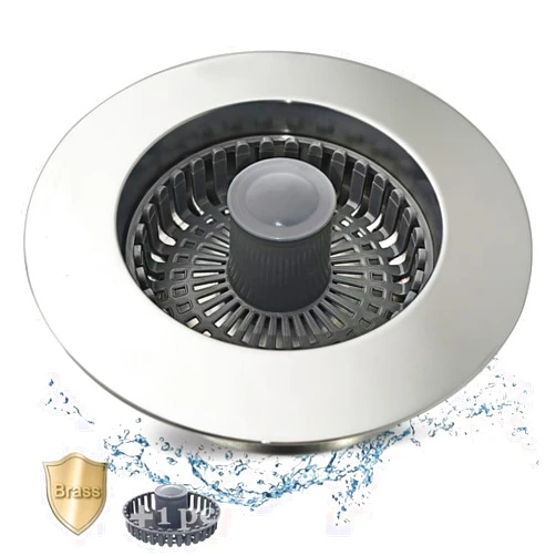 Anlige Kitchen Sink Drain Strainer,3 in 1 Pop Up Kitchen Sink Stopper,Made of Brass Material,with An Extra Basket Strainer,Sink Bounce Core Drain Strainer,Universal for US Standard 3-1/2 Inch,Silver