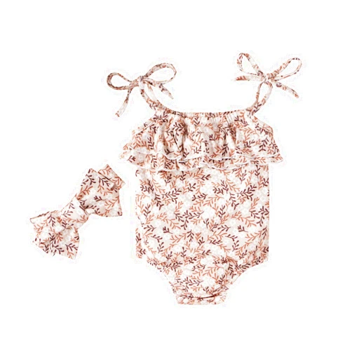 MA&BABY Baby Girls Daisy Playsuits Bodysuit+Headband Print Halter Romper Floral Jumpsuit Infant Onesie Summer Clothes