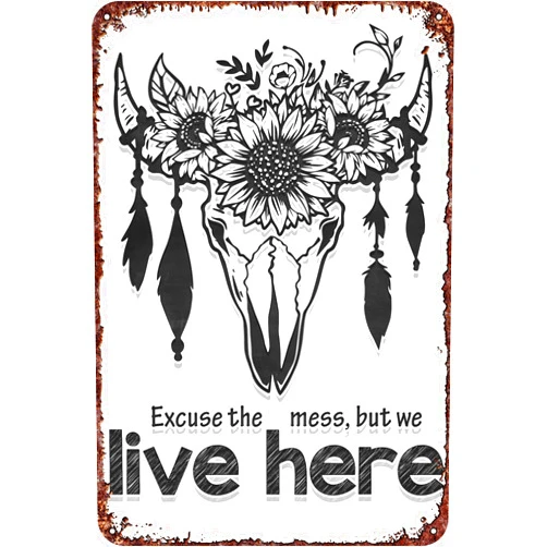 FYELVO Excuse the mess Pop Art poster metal tin logo, retro metal logo, art poster iron logo, bar, garage, cafe, bar Dominic wall decoration 8x 12 inches