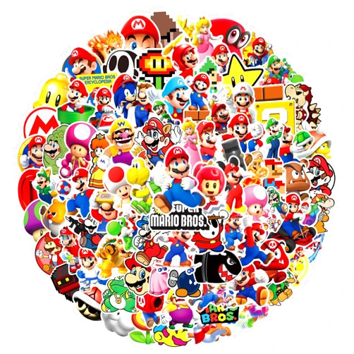 XXMML 100pcs Super Mario Stickers, Cartoon Mario Bros Decal Gifts for Kdis, Waterproof Vinyl Decal for Teen Boy Laptop, Travel Case, Phone, Bike, Water Bottle, Guitar, Computer, Skateboard (100Pcs Mario)