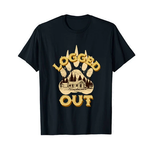 BizzyflyUSA Logged Out Cabin Outdoor Bear Paw Nature Mountains Trails T-Shirt
