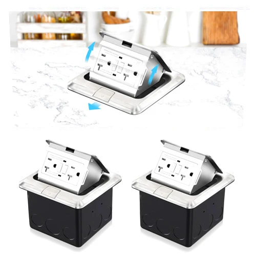 Vagueior Pop-Up Floor Box Kit, 20A Tamper-Weather Resistant Receptacle GFCI Outlet, Corrosive Resistant Hardware, ETL Certified Stainless Steel Color