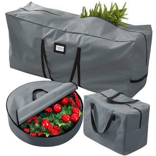 KPX 3 Pack Christmas Tree Storage Bag, for 7.5 Ft Artificial Trees up, Durable Waterproof With Reinforced Carrying Handles, Xmas Holiday Garland Bag Storage Case (7.5 Ft, Grey)