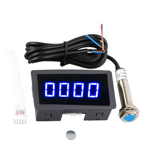 EEEkit 4 Digital Blue LED Tachometer, RPM Speed Meter Digital Motor with Hall Proximity Switch Sensor NPN for Conveyor Belts