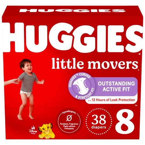 Huggies Size 8 Diapers, Little Movers Baby Diapers, Size 8 (46+ lbs), 38 Count