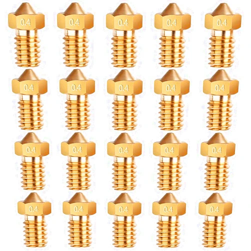 EXCELFU E3D Nozzles, ExcelFu M6 0.4mm Brass Nozzle Extruder Print Head for 1.75mm Filament E3D V5-V6 3D Printer, Pack of 20