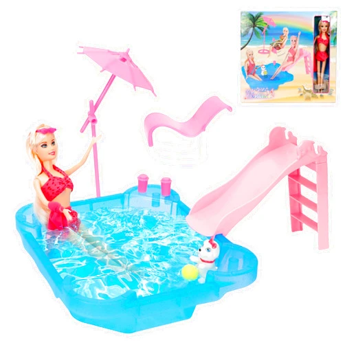 MOKIDOLL Blond Hair Doll Glam Pool and Slide, 12