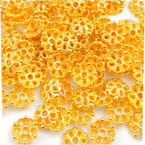 Tingoons 100pcs 8mm Flower Shape Metal Bead Caps Mini Alloy Spacer Beads Caps Accessories for DIY Craft Jewelry Making Bracelet Necklace Earring(Gold)
