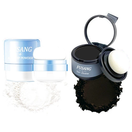 Fusang 2PCS Dry Shampoo Powder & Hairline Powder Set,Mattifying Refreshing Dry Shampoo Hairline Cover Up Powder for Women,Travel Size Root Touch Up Powder(Black)