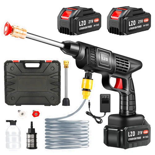 LZO Cordless Pressure Washer 21V x2 batteries , Cordless Power Washer Battery Powered, Portable Pressure Washer w/ 6-in-1 Nozzle, Soap Container, Charger Included