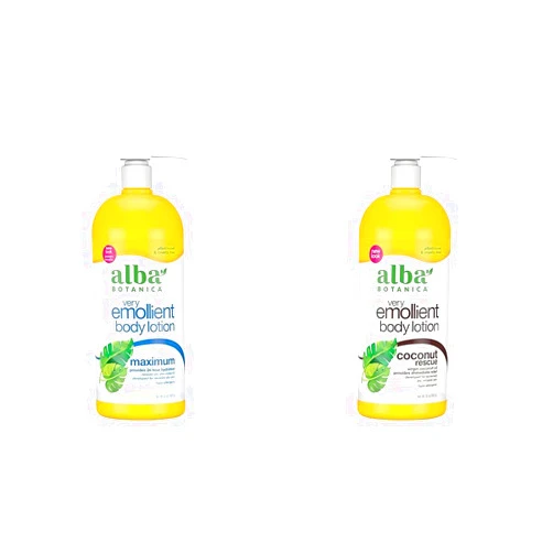 Alba Botanica Very Emollient Body Lotion, Maximum Dry Skin Formula, 32 Oz & Very Emollient Body Lotion, Coconut Rescue, 32 Oz