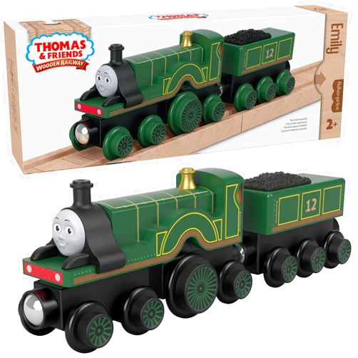 Thomas & Friends Fisher-Price Thomas & Friends Wooden Railway Emily Engine and Coal Car, Push-Along Train Made from sustainably sourced Wood for Kids 2 Years and up