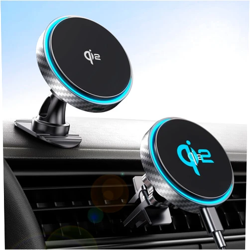 GuMosh for Magsafe Car Mount Charger [Qi2 Certified-15W], 360° Rotatation [Dash & Vent] Wireless Car Mount Charger Fits for iPhone 16 15 14 13 12 Series, for Magnetic iPhone Car Accessories, Gray