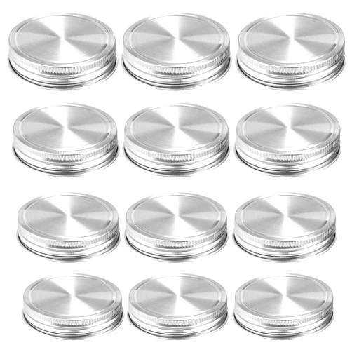 Aikeve Stainless Steel Mason Jar Lids,12 Pack Polished Surface,Reusable and Leak Proof,Storage Caps with Silicone Seals for Regular Mouth Size Jars (12-Pack Stainless Steel Lids(Regular Mouth))