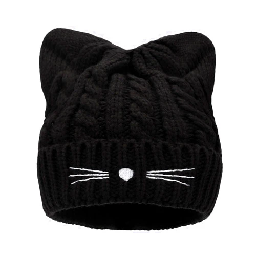 LUCKYBUNNY Women Girls Cute Cat Ears Beanie Hat Winter Crochet Knit Cap