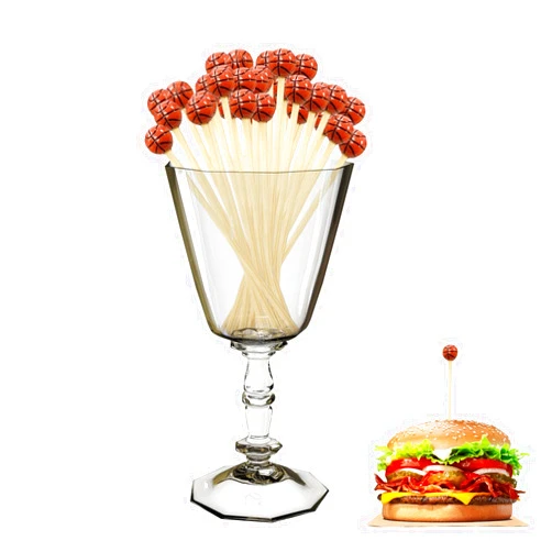 Thinslimer 100Pcs Basketball Party Decorations Sports Ball End Cocktail Picks Wooden Decorative Fruit Toothpicks for Appetizers Bar Drinks Sandwich Buffets Fruit Party Supplies