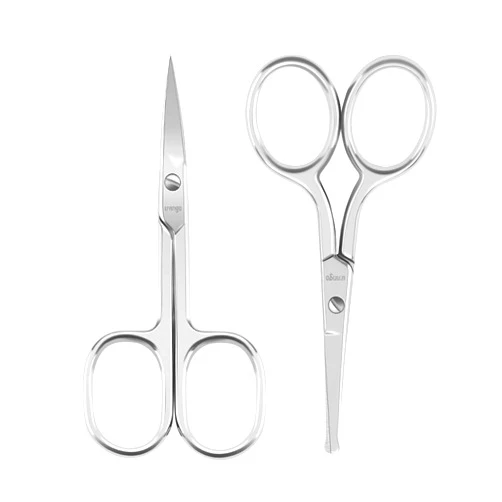 LIVINGO Premium Curved and Rounded Nose Hair Scissors for Men, 2 PC Set Nail Cuticle Manicure Scissors Shears Kit for Beard/Mustache, Ear, Facial Hair, Eyebrows, Eyelashes for Women