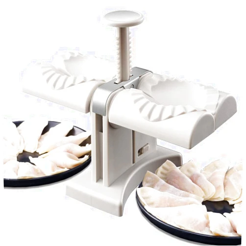 Collfa Automatic Dumpling Maker Mold Manual Ravioli Press Machine Dumpling Press Set Double Heads Mold Make 2 at a Time Quick Dumpling Empanadas Pierogi Maker Tool for Home,Kitchen Restaurant(2in1)