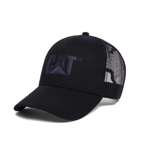 Caterpillar Men's Raised Logo Hats with Embroidered Front and Contrast Mesh Back with Plastic Snapback Closure