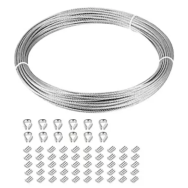 Eowpower 1/16 inch Stainless Steel 316 Aircraft Cable Wire Rope Marine Grade, 33 FT Length 7x7 Strand Core with 50 Pieces Aluminum Sleeves and 12 Pieces Thimbles