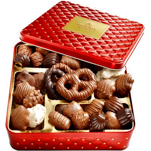 BONNIE AND POP Chocolate Gift Basket- Gourmet Chocolate Snack Variety Present in Keepsake Tray- Includes Belgium Pretzels, Peppermint Patties, Sea Salt Caramels, Chocolate Espresso Beans- Bonnie and Pop