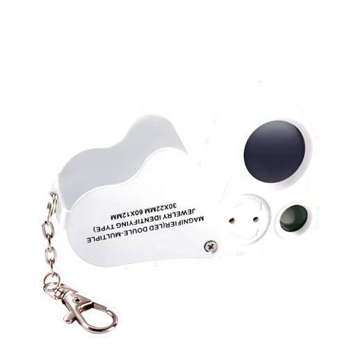Jiusion Portable Lighted LED Illuminated Jewelry Magnifier 30X 60X Wearable Handheld Dual Lens Eye Loupe Magnifying Glasses Micro Microscope with Keychain and Lanyard