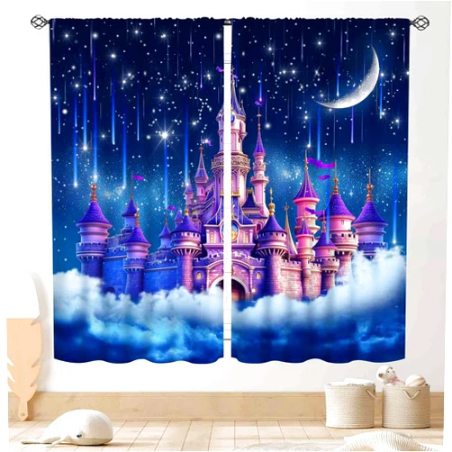 TKUYO Girls Princess Castle Curtains, Fantasy Magic Night Castle Cloud Fairy Tale Dreaming World Blackout Window Drapery Treatments for Kids Baby Bedroom Living Room Nursery Bathroom 2 Panels, 42