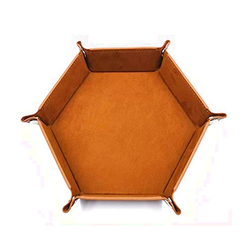WeTest 2 Pack Folding Hexagon Tray - Metal Dice Rolling Tray for RPG, DND and Other Table Games, Holder Storage Box (Brown)
