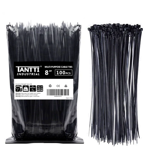 TANTTI Zip Ties 8 inch Black Zip Ties with 50 Pounds Tensile Strength,Cable Ties,100 Pack, by Tantti Supply