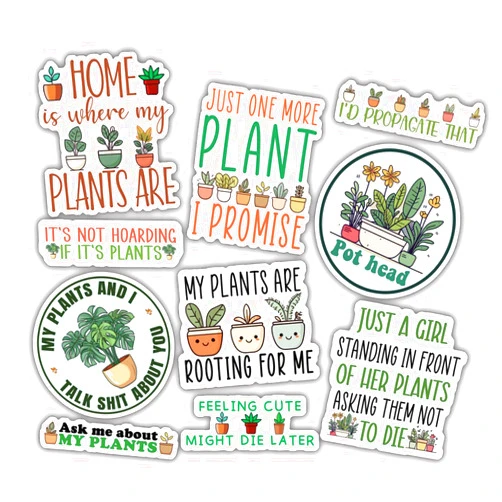 TAYTA (10pcs) Plant Stickers Funny Garden Botanical Plant Pot Gardener Plant Lover Funny Gifts Multiple Different Design, Waterproof, UV- Resistant, Suitable for Tumbler, Laptop, Car, Truck