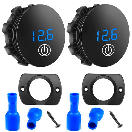 Frienda 2 Pieces DC 5-48V Car LED Display Voltmeter Waterproof Digital Voltage Gauge Meter with Touch Switch for Boat Marine Vehicle Motorcycle Truck ATV UTV (Blue Light)