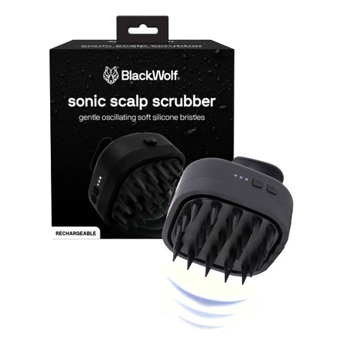 Black Wolf Sonic Scalp Scrubber - Electric Hair & Scalp Massager Brush with 3-Speed Oscillation - Rechargeable Shower Brush & Head Scrubber with Soft Silicone Bristles for Deep Clean & Exfoliation