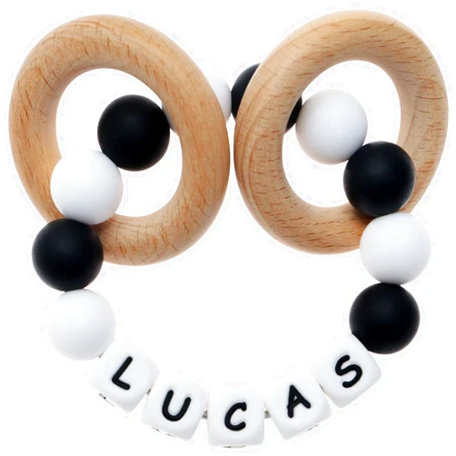 Panny & Mody Personalized Stroller Clip with Name, Custom Name Rattles (Black)