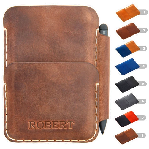 HAPPER STUDIO Leather case for Microsoft Surface Duo 2 / Duo 1st Gen, with PEN holder, personalized wallet