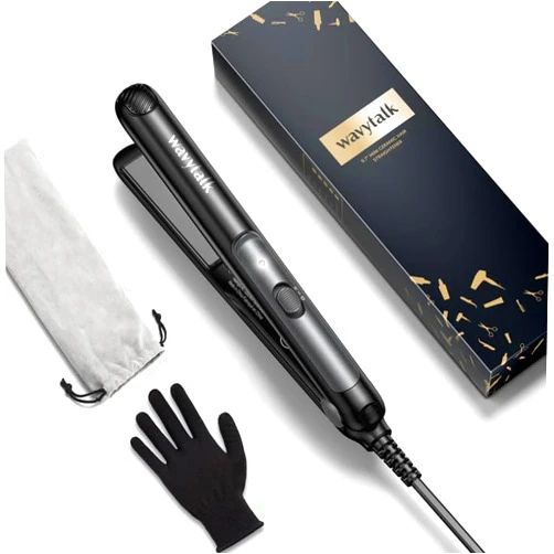 Wavytalk Mini Flat Iron, 350℉/400℉ Temperature Adjustable Mini Hair Straightener - 0.7 Inch Small Flat Irons for Short Hair, Curls Bangs, Travel Flat Iron Dual Voltage, Black