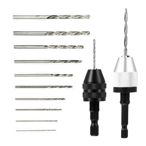 Giantree Keyless Drill Chuck Bit, 2Pcs Drill Chuck Adapter with 10Pcs Drills, 1/4 Inch Hex Shank Drill Chuck Fast Change Converter Extension Screwdriver Drill Adapter for Impact Drill Tool Attachment,