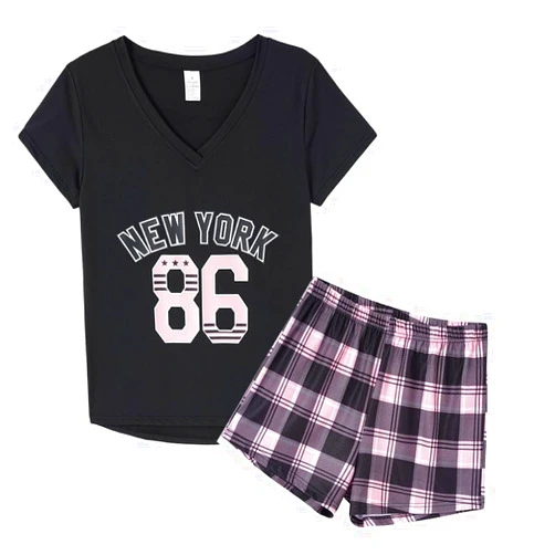 YIJIU Women Short Sleeve Tee and Shorts Pajama Set Cute Alpaca Print Sleepwear