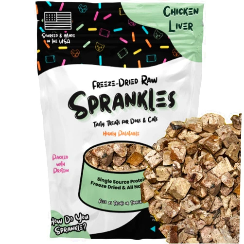 SPRANKLES Freeze Dried Chicken Liver Treats for Cats & Dogs - Single Ingredient All Natural Grain-Free, High Protein, Made in USA - Perfect for Training, Topper or Snack (Chicken Liver, 6 Ounce)