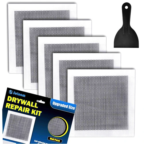 Seloom Drywall Repair Kit Upgraded Size, 10 x 10 Inch Drywall Patch Kit Large Hole, Self Adhesive Fiberglass Wall Patch Repair Kit with Scraper, Dry Wall Hole Quick Repair for Damaged Drywall Ceiling