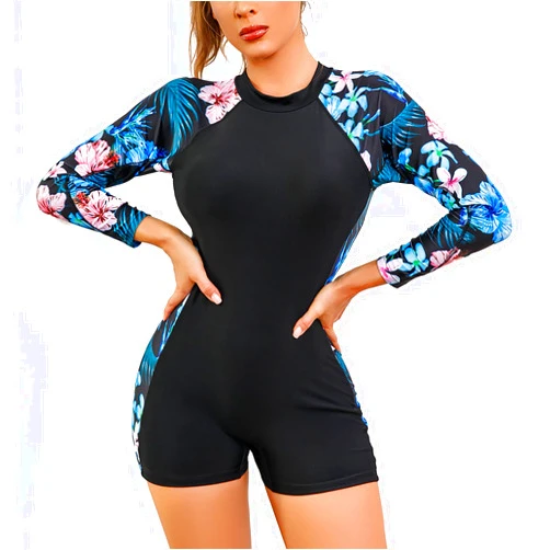 XUNRYAN Long Sleeve Rash Guard Women One Piece Swimsuit Boyleg Athletic Surfing Swimwear Bathing Suits Athletic Swim Suits