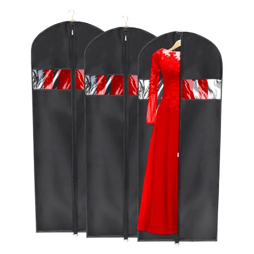Univivi Garment Bag 60inch Lightweight Suit Bags for Closet Storage, Hanging Clothes Cover 3 Pack with Zipper and Eye-Hole Carry Handles for Folding for Tuxedos Coats Dresses, Black