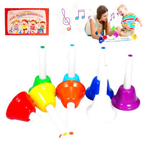 TantivyBo Hand Bells, 8 Note Musical Handbells Set with 10 Songbook Musical Toy Percussion Instrument for Toddlers Children Kids for Children's Day Family Activity School and Church (Classic Edition)