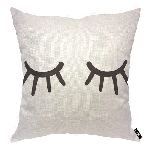AOYEGO Eyes Throw Pillow Cover Close Lash Cartoon Wink Eyelash Monochrome Makeup Eyelid Simple Black Pillow Case 18x18 Inch Decorative Men Women Room Cushion Cover for Home Couch Bed