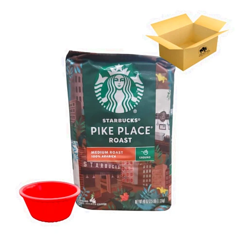 KING BUY BOX Starbucks Pike Place Medium Roast Ground Coffee Bag, 40 Ounce. Bundle with KING BUY BOX 1 PCS cup