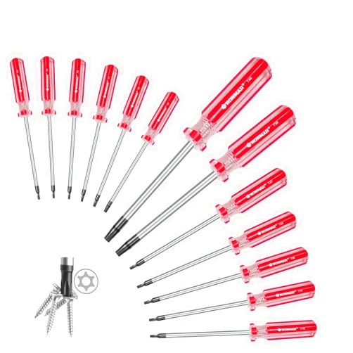 RONMAR 13-Piece Magnetic Torx Screwdrivers Set, Security Tamper Proof, T4、T5、T6、T7、T8、T9、T10、T15、T20、T25、T27、T30、T40 (red)
