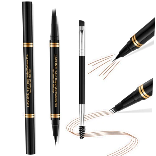 LAVONE Eyebrow Pen,2-in-1 Waterproof Eyebrow Pencil with 4 Tip Microblading Brow Pen and Ultra-Precise Brow Pencil,with Dual-ended Eyebrow Brush,Eyebrow Makeup for Natural Looking-Soft Brown