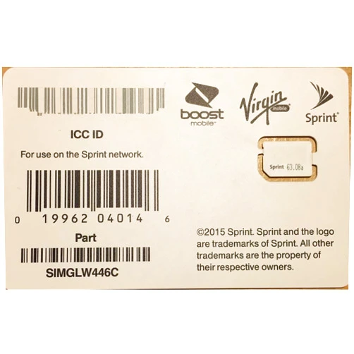 Sprint Boost Virgin Mobile Nano SIM Card ICCID SIMGLW446C