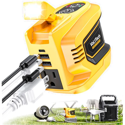 VoLtTech 200W Power Inverter for Dewalt 20V Battery, VoLtTech Battery Inverter 20V to 110V-120V, Portable Power Station USB Charger Adapter Power Adapter with 2 USB Ports & 1 Type-C & 1 AC Outlet (No Battery)
