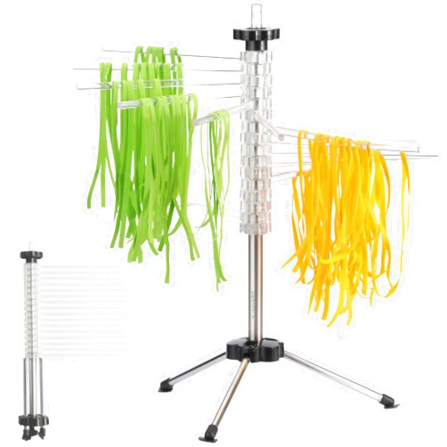 Navaris Collapsible Pasta Drying Rack - Tall Compact Spaghetti Noodle Stand with 16 Plastic Rods - Fresh Pasta Making Accessories - up to 2 kg (4.5 lbs) - Clear